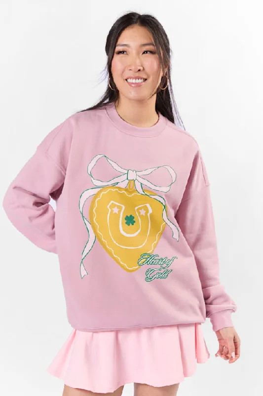 Sleek Design Heart of Gold Mauve Oversized Graphic Sweatshirt