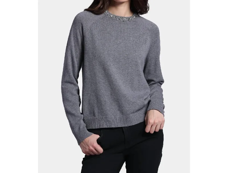 Hot Sale Raglan Crew Jewel Neck Sweater In Grey