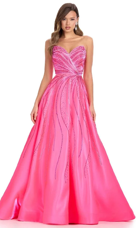 Weekend Exclusive Ashley Lauren 11869 - Press On Stone Embellished Satin Ball Gown