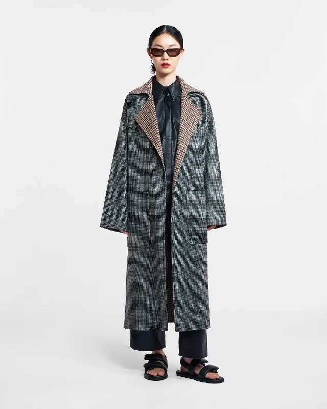 Women's Office Clothing Wardrobe Upgrade Alamo - Wool Silk Blend Robe Coat - Reversible Check Women's Office Clothing Wardrobe Upgrade Alamo - Wool Silk Blend Robe Coat - Reversible Check