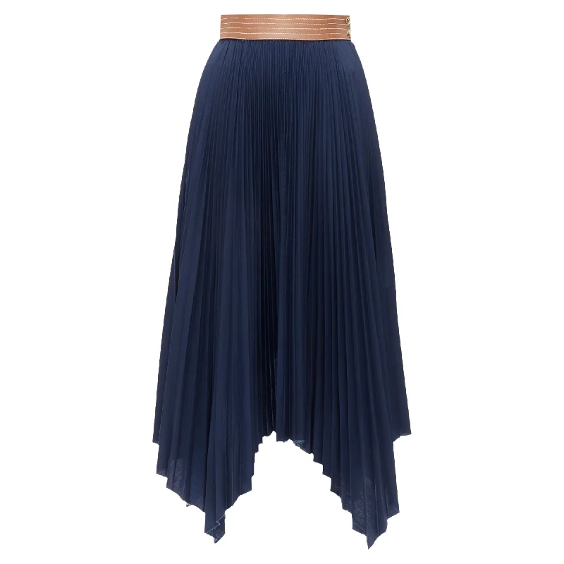 Women's Classic Attire High End Fashion Loewe cowhide leather topstitched belt pleated skirt Women's Classic Attire High End Fashion Loewe cowhide leather topstitched belt pleated skirt