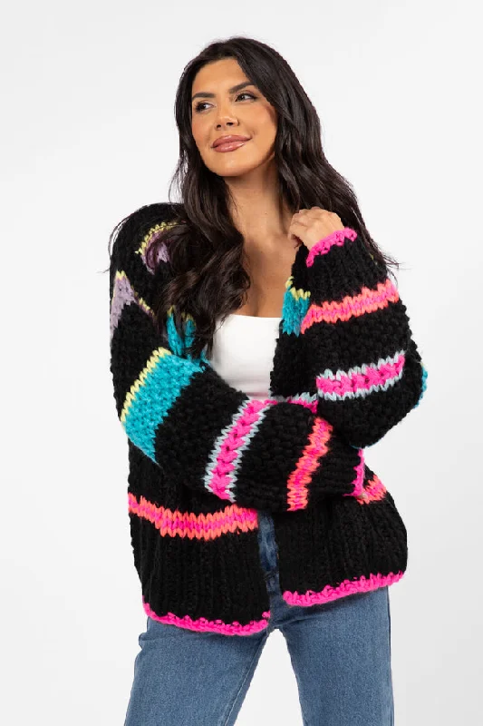 Latest Trends In The Middle Black Multi Chunky Knit Stripe Cardigan