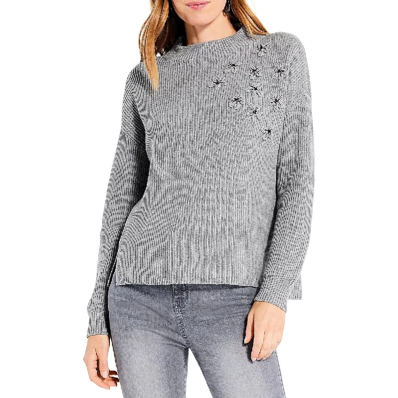 Fashion Forward Womens Applique Ribbed Knit Pullover Sweater