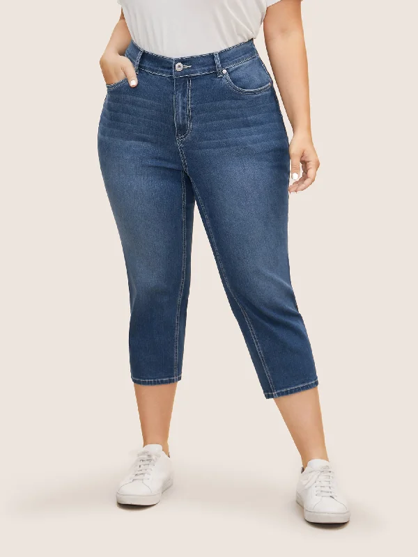 Mid Season Sale High Stretch Slanted Pocket Slim Cropped Jeans