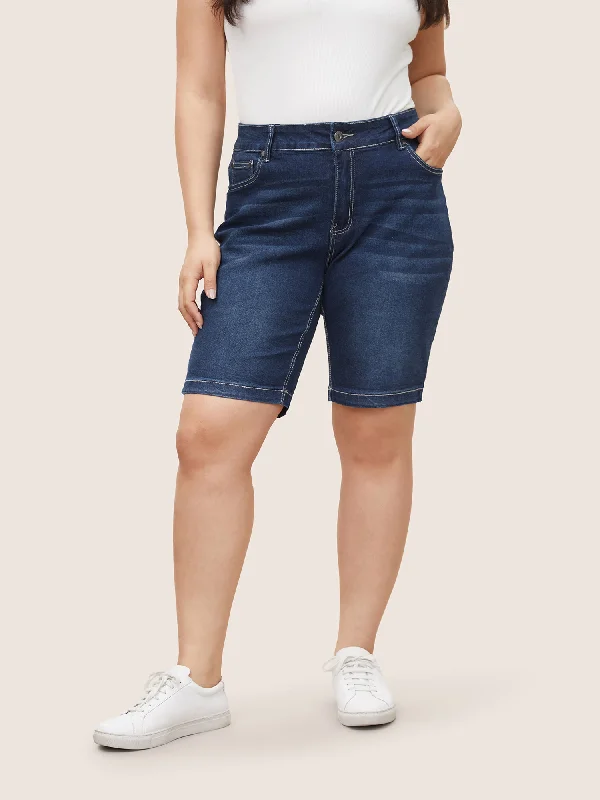 Limited Time Offer Very Stretchy High Rise Dark Wash Denim Shorts