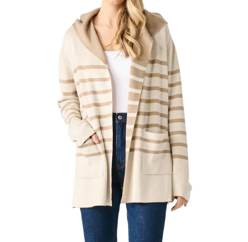 Mid - Week Surprise Rustic Stripe Cardigan In Camel/oat