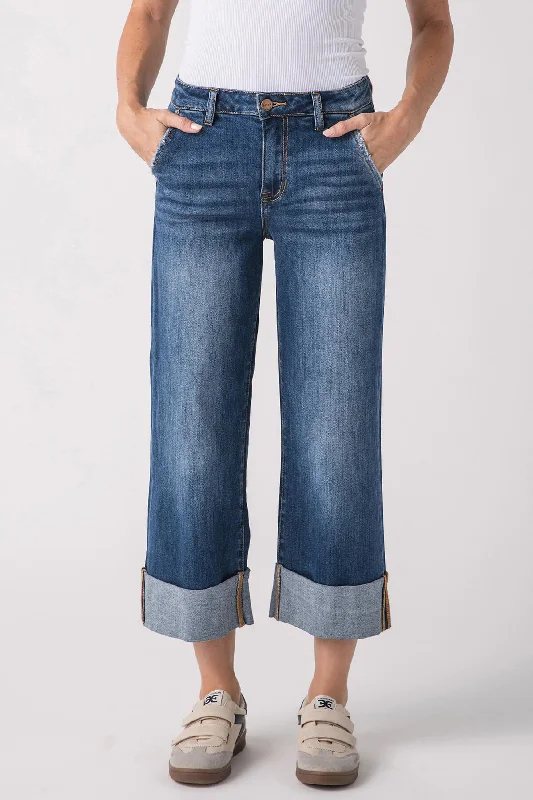 Premium Quality Garments Risen Stella Wide Cuff Cropped Jeans