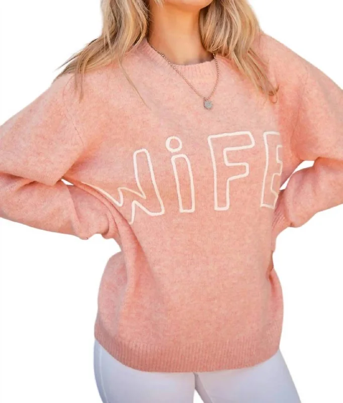 New In This Season Wifey Heart Embroidered Sweater In Pink