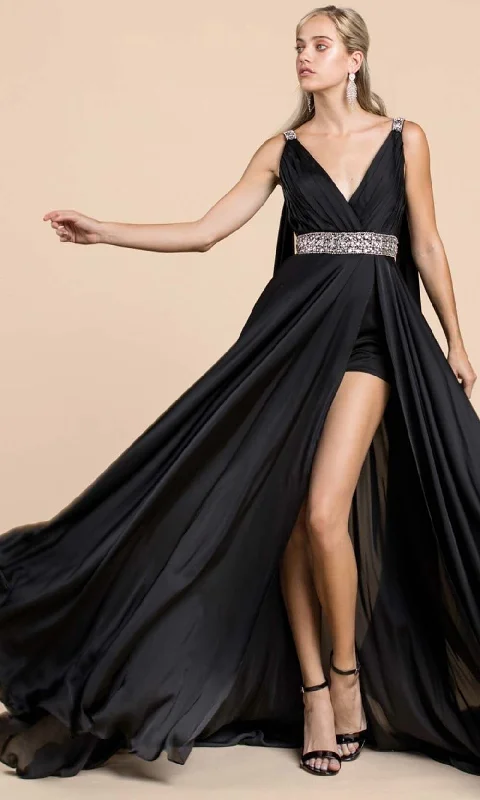 Exclusive Deals Online Ladivine A0065 - Satin Formal with Cape Evening Dress