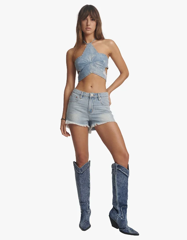 Best Sellers Hawks High Waist Denim Short - Soft Blue