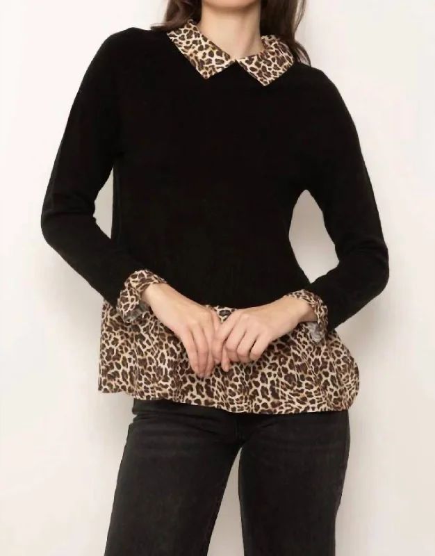 Browse Our Top Products Nova Leopard Print Twofer Sweater In Black