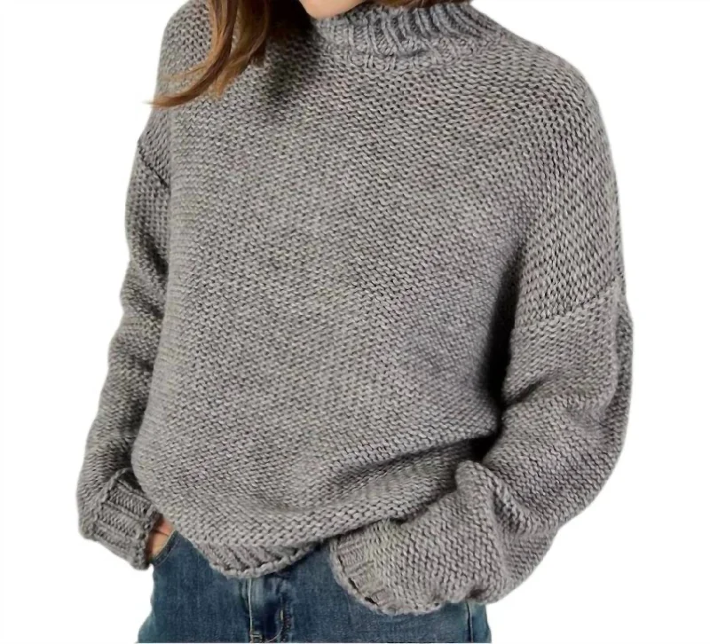 Effortless Style Oversized Mock Neck Chunky Jumper In Grey