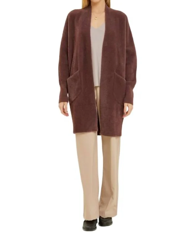 Women's Fashion Clothes Trendy Clothing Sale Fuzzy Cardigan In Rasin