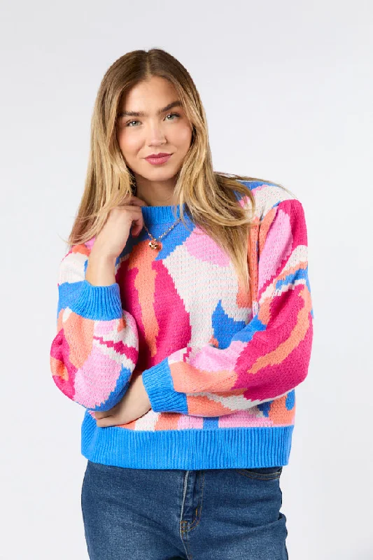 Earthy Tones On My Side Blue Multi Color Sweater