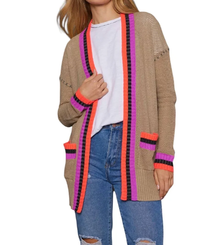 Women's Seasonal Attire Romantic Date - Night Ensemble Color Cardi Sweater In Oat Combo Women's Seasonal Attire Romantic Date - Night Ensemble Color Cardi Sweater In Oat Combo