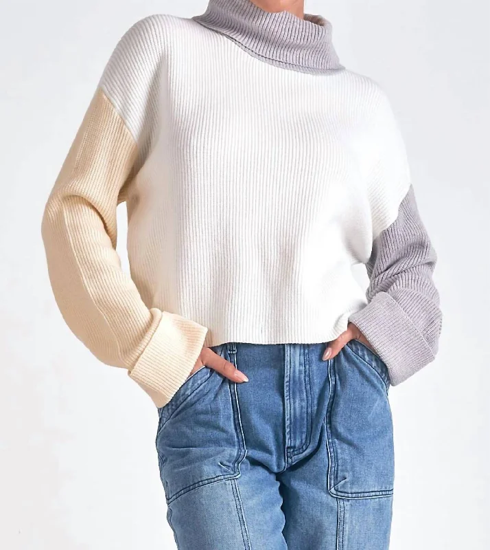 Women's Classic Attire Great Deals On Ethnic Cultural Wear Boxy Colorblock Turtleneck Sweater Top In White/grey Women's Classic Attire Great Deals On Ethnic Cultural Wear Boxy Colorblock Turtleneck Sweater Top In White/grey