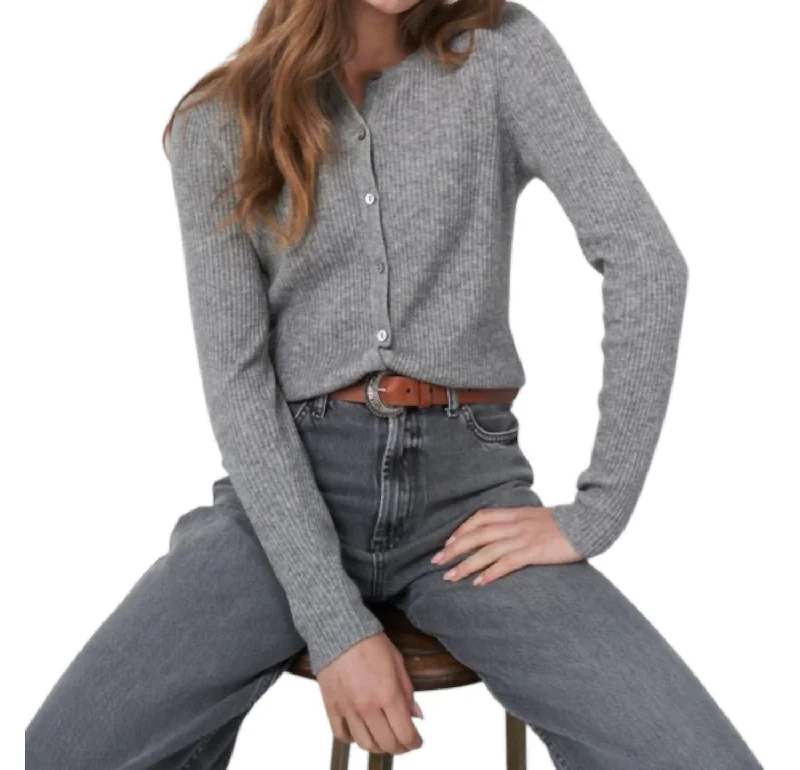 Find Your Unique Flair Cashmere Blend Rib Knit Cardigan In Dark Grey