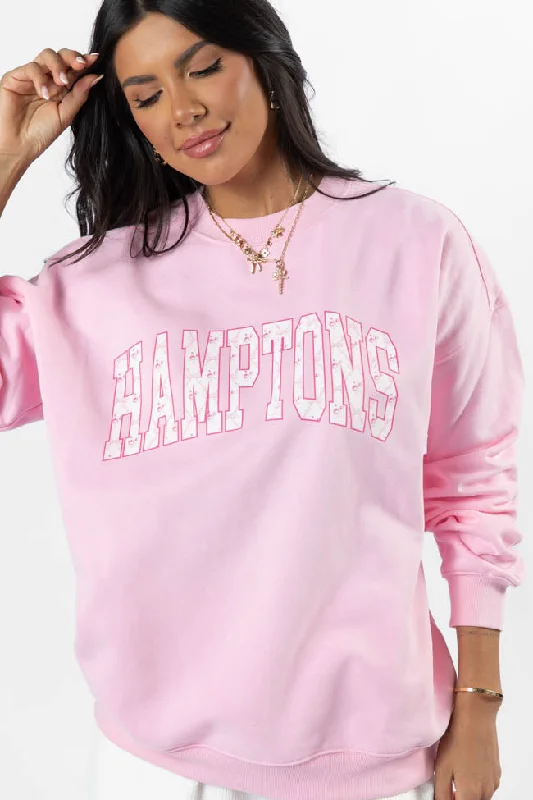 Feminine Grace Hamptons Printed Light Pink Oversized Graphic Sweatshirt