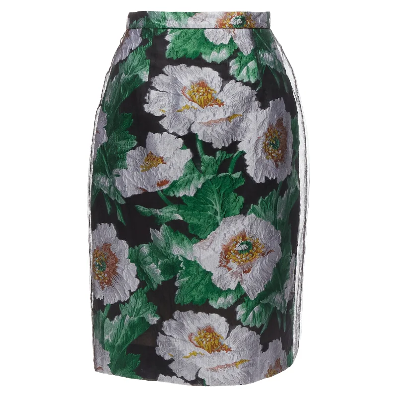 Odd Size Clearance Sale Oscar De La Renta tulle overlay floral jacquard skirt