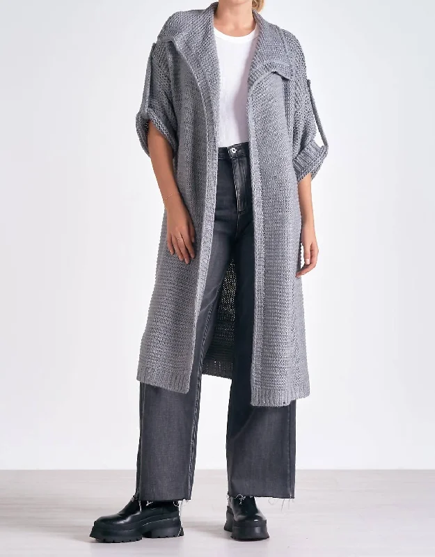 Current Trends 3/4 Sleeve Cozy Cardigan In Charcoal