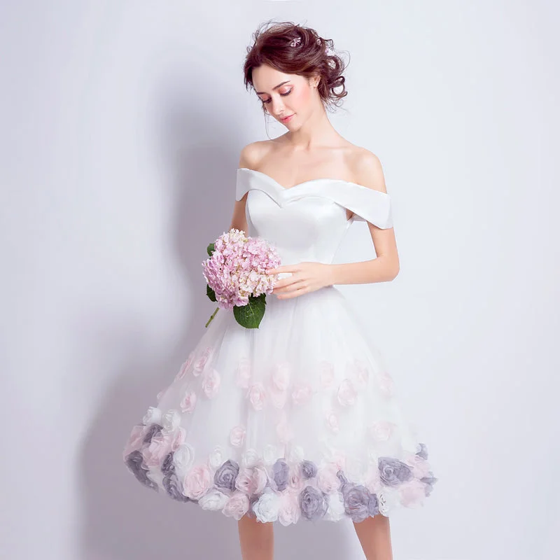 Seasonal Trend White satin tulle short prom dress white homecoming dress  8898