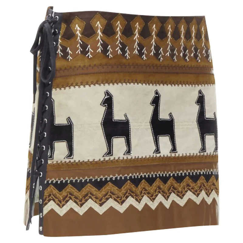 Elegant Ensemble Dolce & Gabbana Native American aztec suede mini skirt