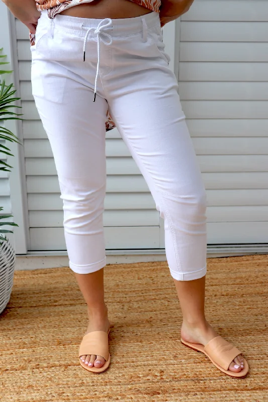 Vintage-Inspired Garments Odd Size Clearance Sale 7/8 Cargo Denim Pant in White