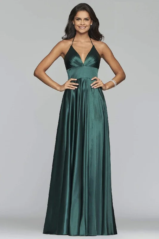 Charming Silhouette Faviana - S10255 Pleated V-Neck Satin Prom Dress