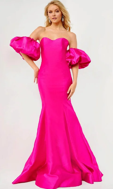 Women's Everyday Attire End Of Month Blowout Jovani 22830 - Puff Sleeve Satin Prom Dress Women's Everyday Attire End Of Month Blowout Jovani 22830 - Puff Sleeve Satin Prom Dress