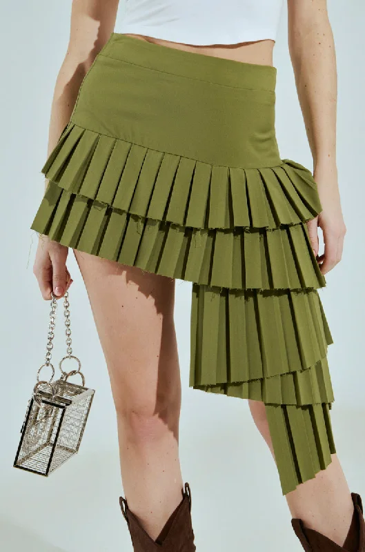 Budget Friendly HUNTER PLEATED MINI SKIRT IN OLIVE