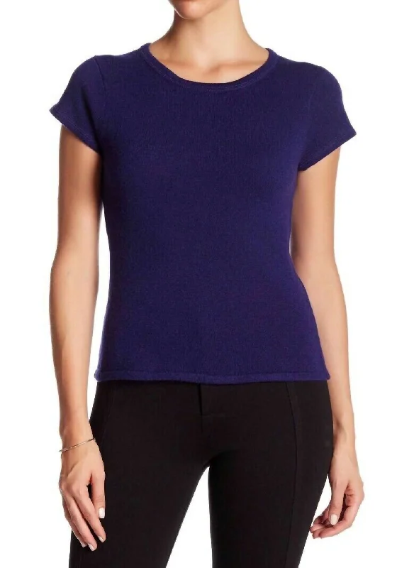 Wardrobe Upgrade Cashmere Short Sleeve Crew Neck Sweater In Purple