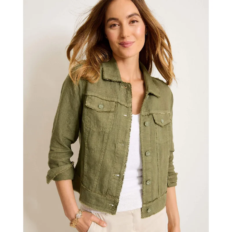 You'Ll Love Us Because Tommy Bahama Women's Two Palms Raw Edge Linen Jacket - Dark Fern