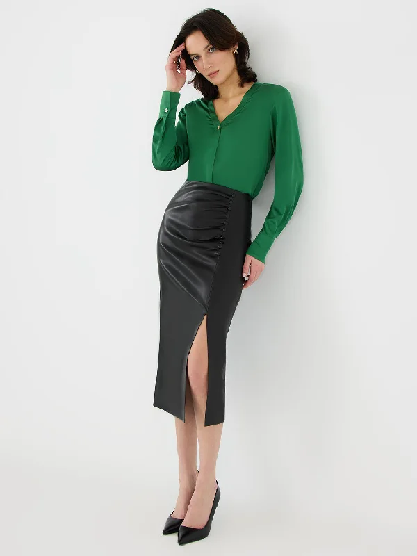 Women's Vacation Attire Premium Style Front Slit Faux Leather Pencil Skirt