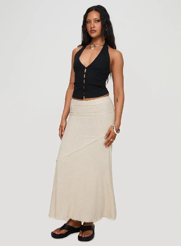 Women's Professional Attire Casual Fashion Damonica Linen Maxi Skirt Beige