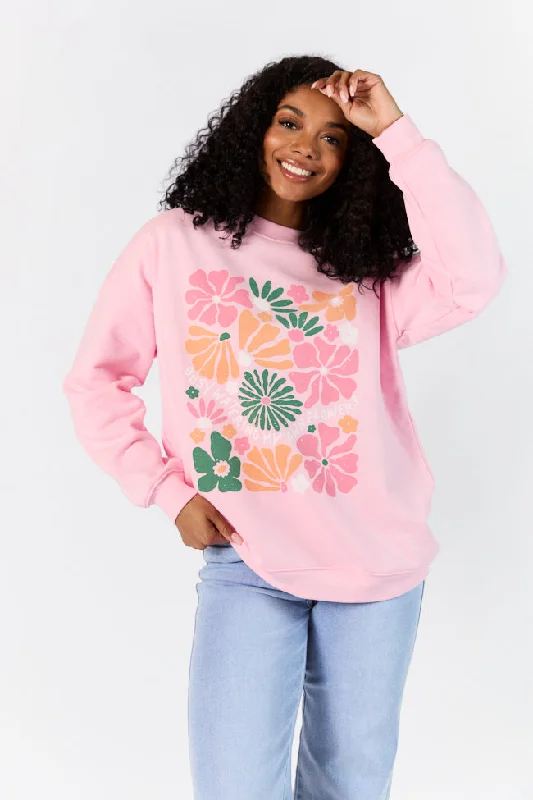 Timeless Elegance Busy Watering My Flowers Light Pink Oversized Graphic Sweatshirt