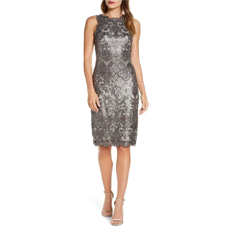 Flash Sale, Don't Miss Tadashi Shoji Womens Sleeveless Sequin Lace Sheath Dress, Grey, 10