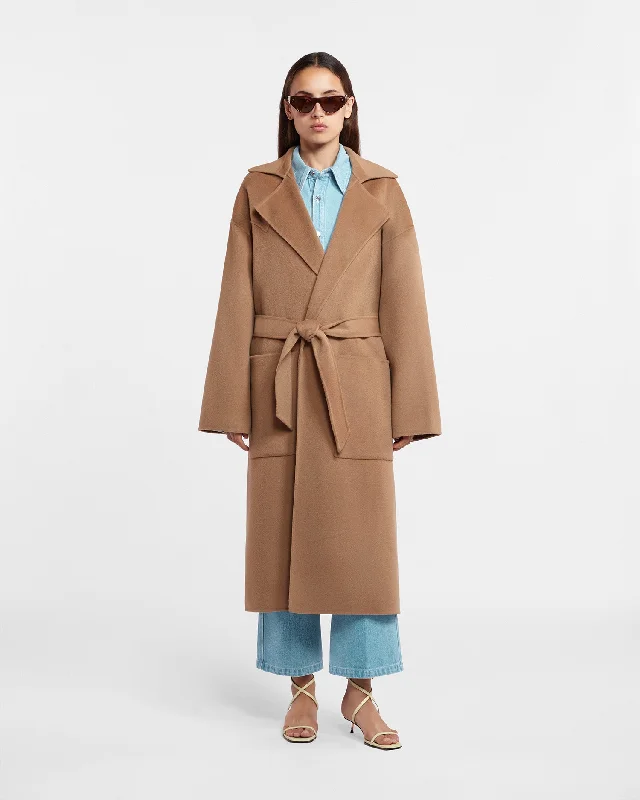 Women's Clothing For Holiday Travel Exclusive Sale Alamo - Wool Silk Blend Robe Coat - Camel Women's Clothing For Holiday Travel Exclusive Sale Alamo - Wool Silk Blend Robe Coat - Camel