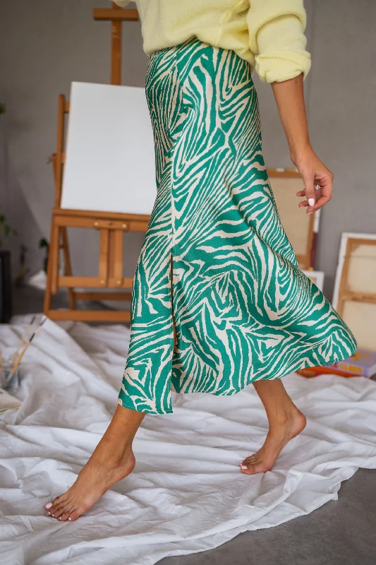 Limited Stock Green and Ecru Sax Zebra Print Skirt