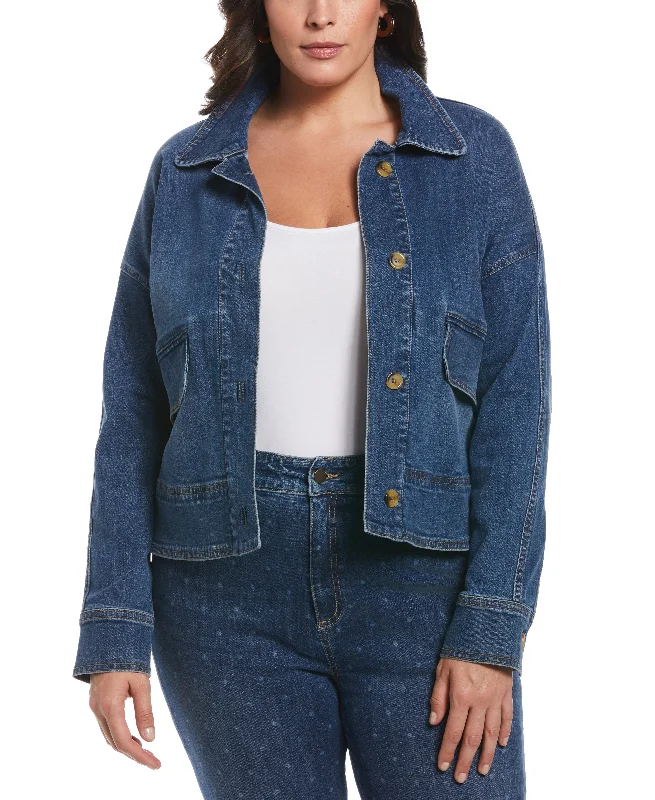 Trendy Street Style Attire Plus Size Cropped Oversized Denim Jacket