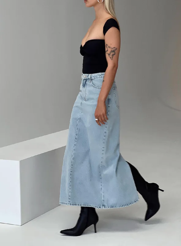 Women's Tailored Outfit Final Sale Whessler Split Back Denim Midi Skirt Light Wash