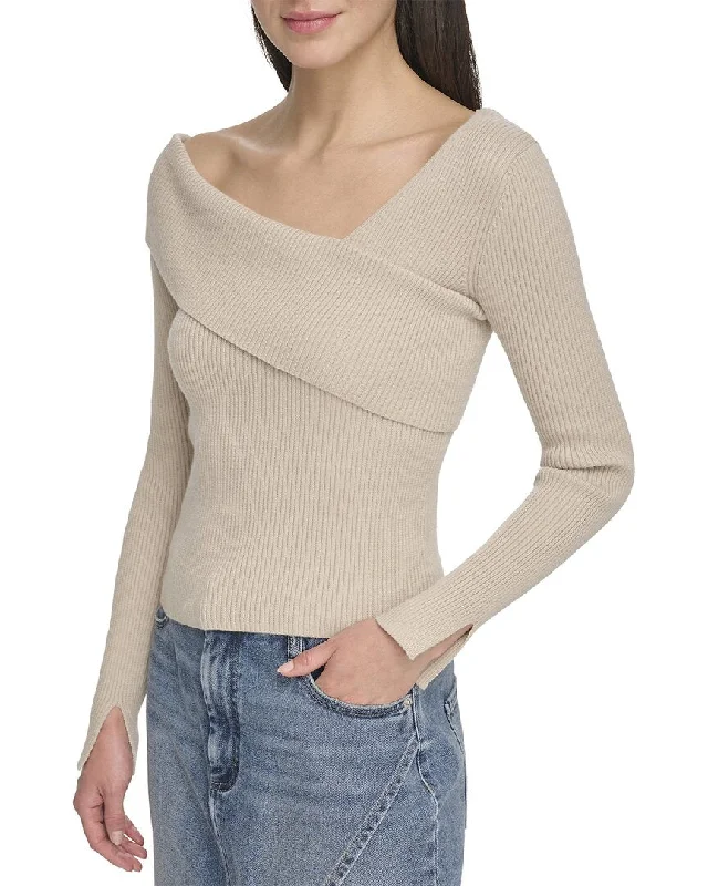 Cool Prices DKNY Asymmetrical Neck Ribbed Sweater