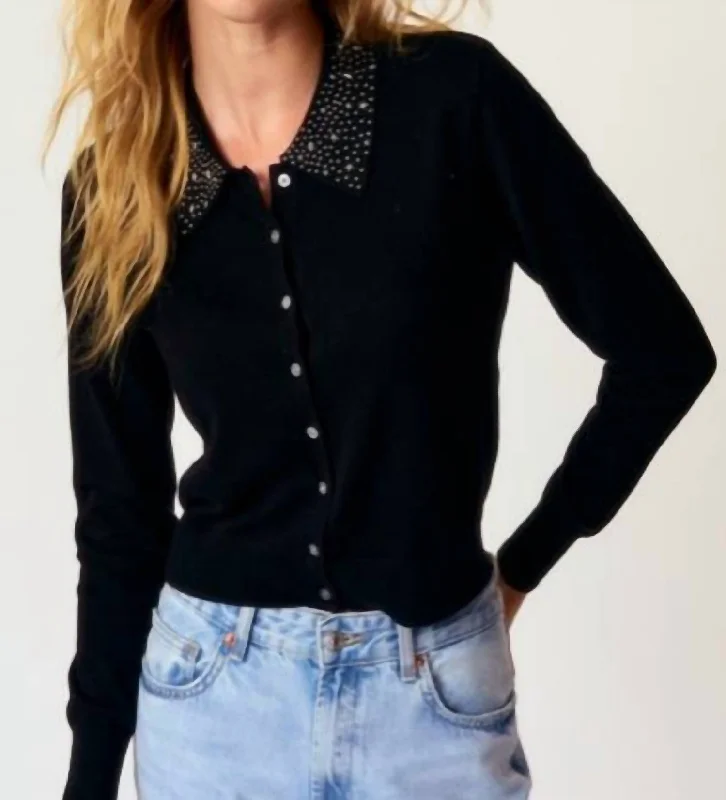 Special Occasion Wear Beaded Collar Cardigan In Black