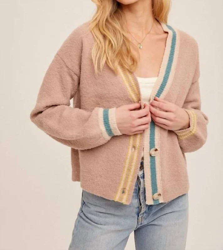 Discounts On Casual Weekend Styles Striped Rib Cozy Sweater Cardigan In Salmon