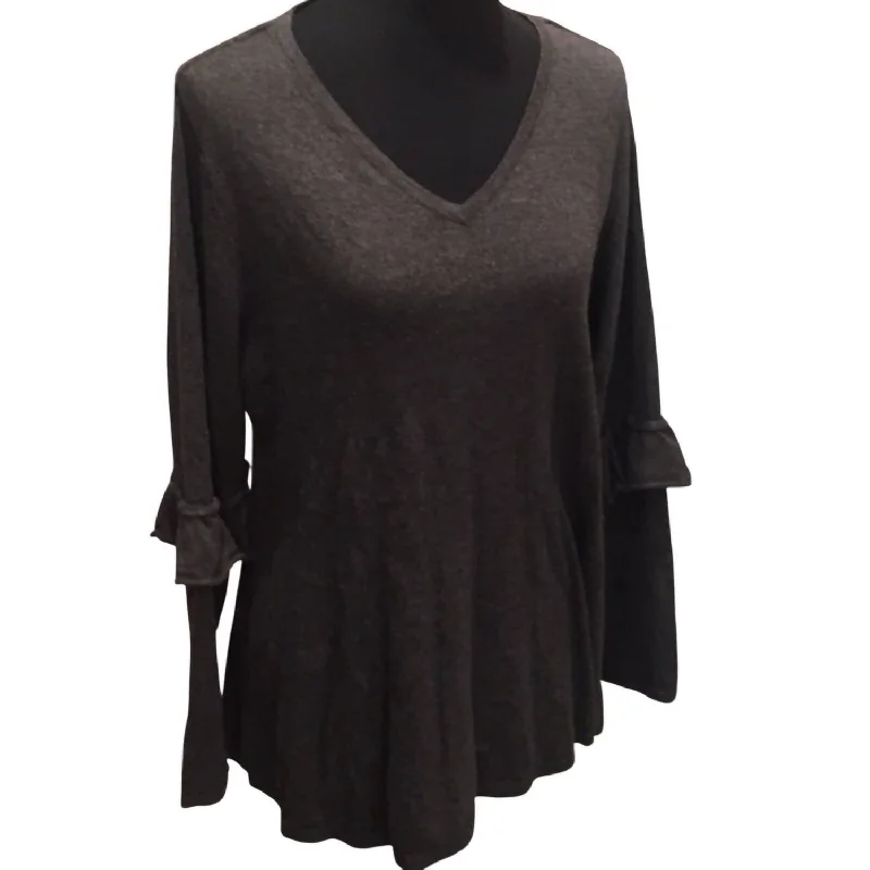 Women's Trendy Casual Clothes Flash Sales Women's Ruffled Elbow V-Neck Sweater - Plus In Black Women's Trendy Casual Clothes Flash Sales Women's Ruffled Elbow V-Neck Sweater - Plus In Black