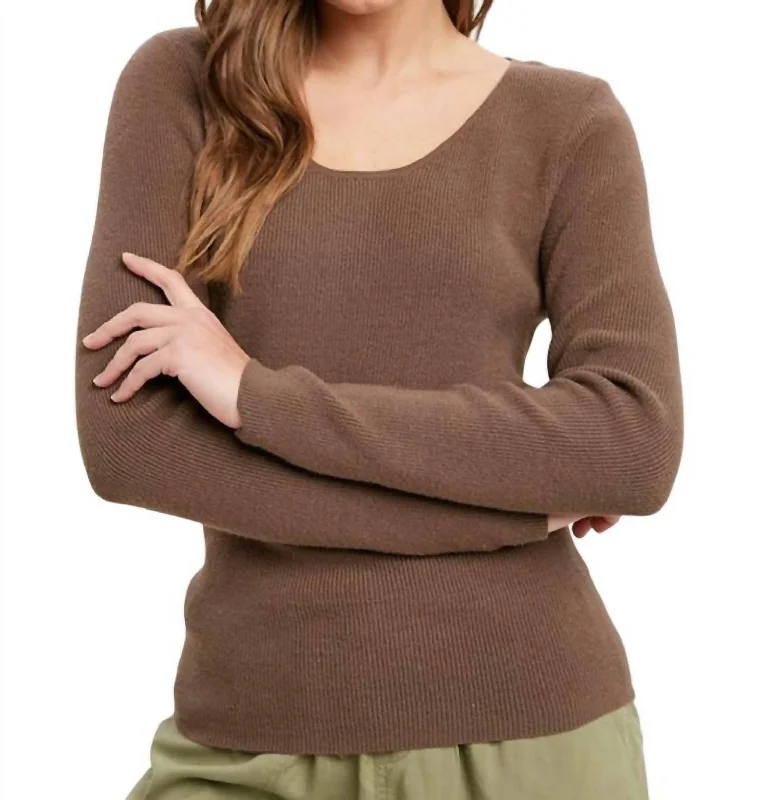 Father's Day Deals Reagan Ribbed Open Back Sweater In Brown