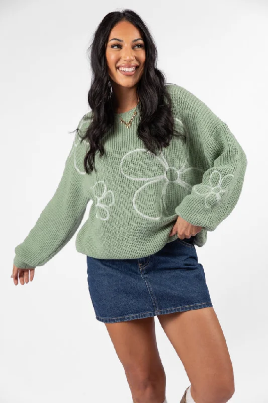 Latest Fashion Hold My Hand Sage Floral Sweater