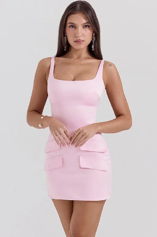 Special Offers, Don't Miss Silky Satin Square Neck Flap Trim Sheath Sleeveless Party Mini Dress