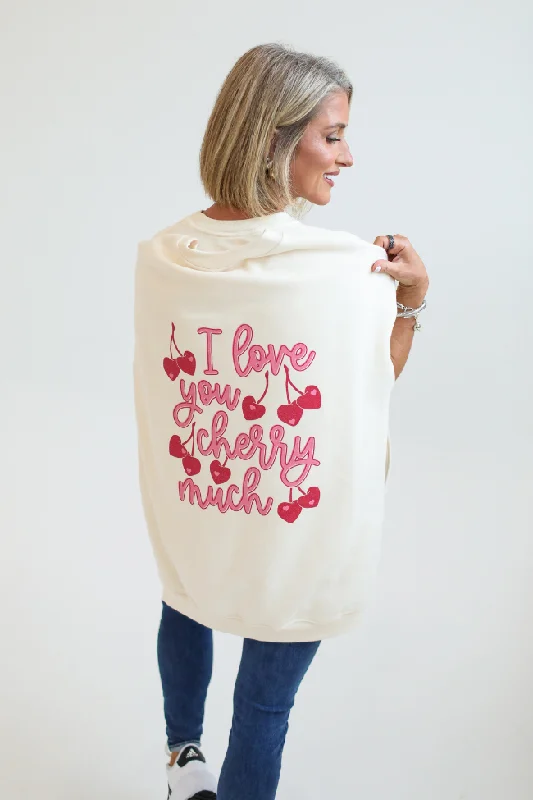 Premium Style I Love You Cherry Much Cream Oversized Graphic Sweatshirt Kalee Rogers X Pink Lily