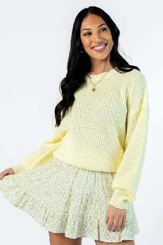 Limited Quantities Match My Mood Yellow Textured Crew Neck Sweater