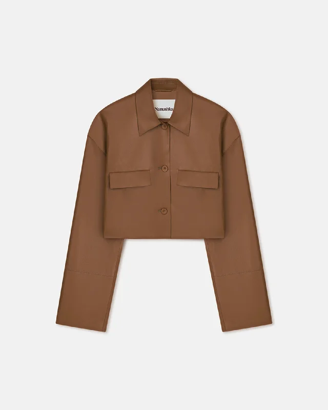 Women's Fashionable Clothing Sets Fashion Essentials Holleen - Cropped Okobor™Alt-Leather Shirt - Tobacco Women's Fashionable Clothing Sets Fashion Essentials Holleen - Cropped Okobor™Alt-Leather Shirt - Tobacco